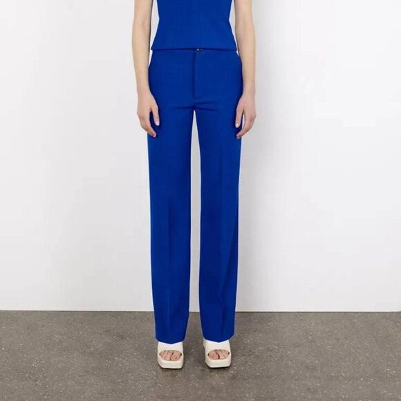 🆕 Zara Straight Leg Tailored Full Length High Rise Trouser in  Cobalt Blue - Picture 1 of 13